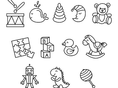 A set of cute children's toys for children hand drawing app branding design graphic design illustration logo typography ui ux vector