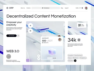 Web3 Content Monetization Platform best design blockchain content management content platform crypto website design digital marketing website eloqwnt fintech gradient influencer marketing interface landing page platform design ui ux web web3 web3 landing page web3.0 webdesign