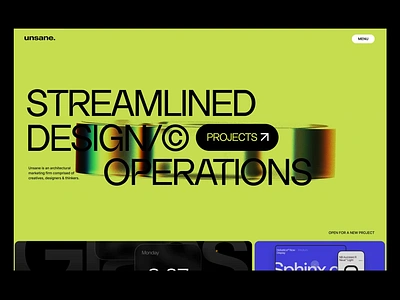 Unsane Portfolio Landing page design 3d glass app c4d landing page landing page design minimal portfolio portfolio website showcase ui uiux user interface ux website website design