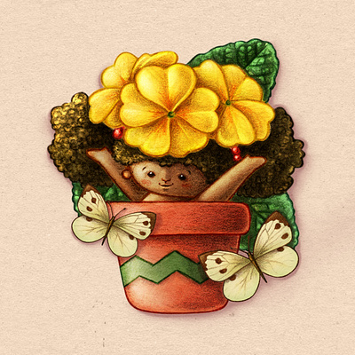 Baby primrose. baby flower children illustration colored pencils digital illustration ecoline flower illustration illustration naturalistic illustration pencils procreate watercolor