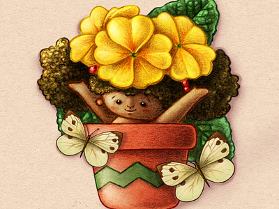 Baby primrose. baby flower children illustration colored pencils digital illustration ecoline flower illustration illustration naturalistic illustration pencils procreate watercolor