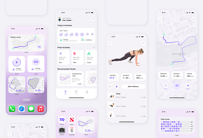 Workout App - Activity tracking, training, route recommendation cyclying exercise illustration ios jogging logo mobile running ui ux widgets workout