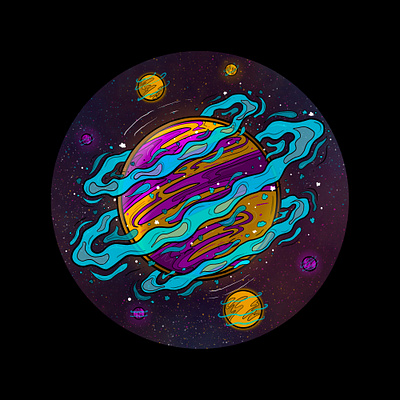 A Spacefull Planet cartoon illustration pop art