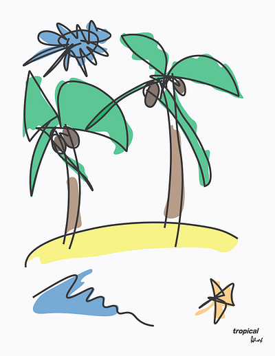 tropical illustration illustrator line drawing pastel