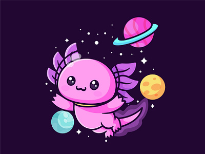 axolotl animal aquatic astronout axolotl cartoon character cute illustration mascot planet space star vector