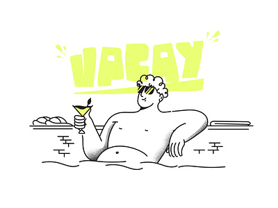 vacay! branding design drink graphic design human icon illustration line man minimal person pool relax retro simple ui vacation