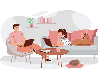 Working at Home 2D Animation 2d animation flat freelance freelancer illustration job man meeting motion remote work team woman work work from home work online workng process workspace