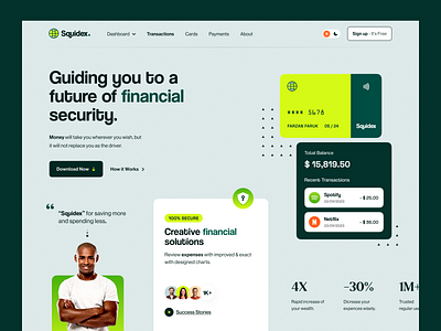 Squidex - Banking Website Design banking card banking website credit card debit card designer digital wallet farzan finance management finance website homepage landing page money transfer secure payment gateway web web design web designer webdesign website website design website designer