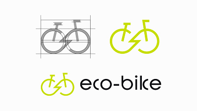 Eco-bike store modern line logo design. bicycle bike branding contemporary eco friendly electric geometric lightning bolt lime green line logo logo design logo grid minimalist modern progressive sustainability technology typography urban visual identity