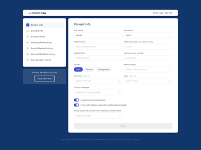 Patient Info - Settings healthcare patient saas settings ui