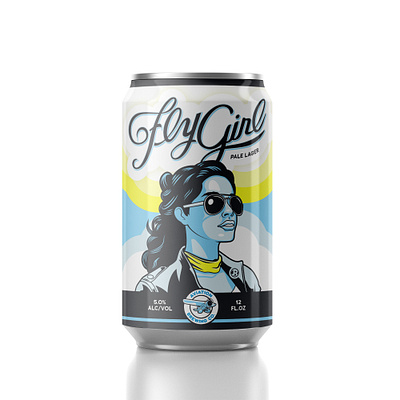 Fly Girl Pale Lager aviation beer blue branding design fly girl graphic design illustration illustrator label label design logo packaging person photoshop plane typography vector yello