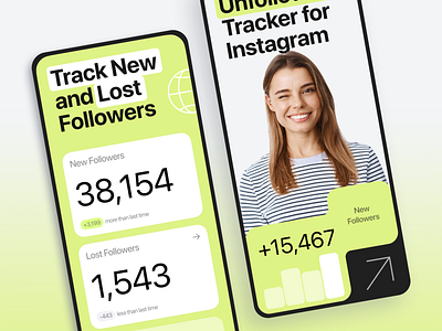 Screenshots for Instagram Analytics app app store branding design figma graphic design illustration instagram logo mock up screenshots tracker typography