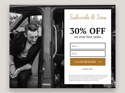 Popup - Subscribe & Save brand campaign clothes clothing popup promotion reward sale subscribe