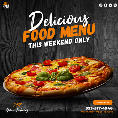 Delicious food menu social media post design adobe photoshop design graphic design onion pizza poster poster design