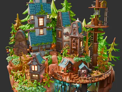 lost village 3d 3dcharacter 3dmodel animation blender branding design illustration logo ui