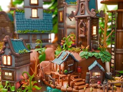 lost village 3d 3dcharacter 3dmodel animation blender branding design illustration logo ui