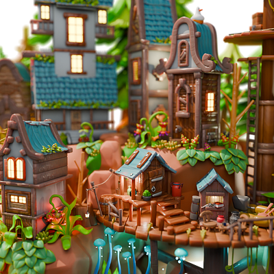 lost village 3d 3dcharacter 3dmodel animation blender branding design illustration logo ui