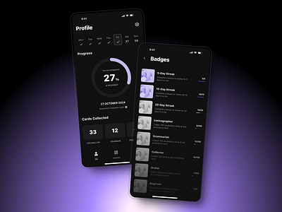 User Profile and Achievement Badges accessible app app design clean creative dark design education figma inspiration interface minimal mobile modern product profile purple tech ui ux