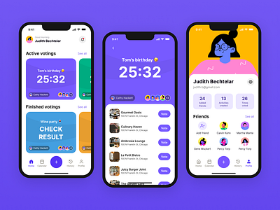 Event voting app colorful countdown home screen mobile app profile restaurant ui uiux voting