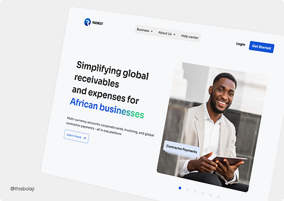 Raenest - Hero section #redesign africa business design fintech landingpage nigeria raenest startup ui uiux ux webdesign website