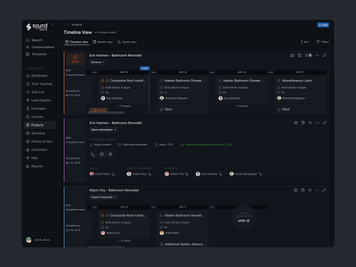 Construction Management CRM / Web App clean construction management crm dark mode project timeline saas ui ux web app