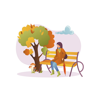 Girl in Autumn Fall 2D Animation 2d animation autmn autumn forest autumn scenery bench clouds fall fall season flat forest girl illustration landscape motion nature season tree walk woman