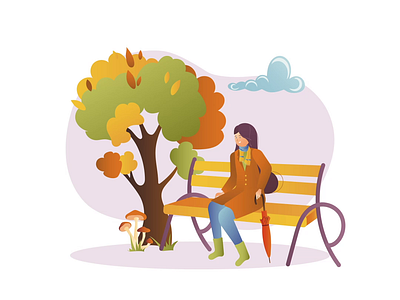 Girl in Autumn Fall 2D Animation 2d animation autmn autumn forest autumn scenery bench clouds fall fall season flat forest girl illustration landscape motion nature season tree walk woman