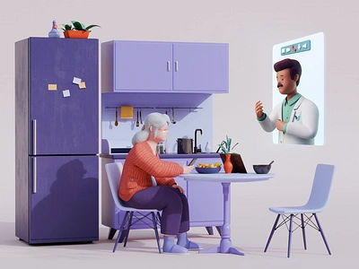 Vitable Health 3D Doctor Consultation 3d 3d animation 3d character 3d kitchen animation blender character character animation character design doctor grandmother granny health healthcare insurance kitchen nurse telemedicine zoom zoom call