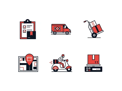 Delivery Line Icons cargo courier delivery design icon line logistics map parcel post set style transportation van vector