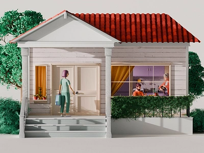 Family House Scene – Vitable Health 3d 3d animation 3d character 3d house animation blender character character animation character design country house doctor explainer family health healthcare insurance medicine nurse telemedicine