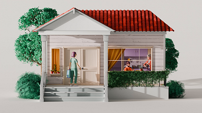 Family House Scene – Vitable Health 3d 3d animation 3d character 3d house animation blender character character animation character design country house doctor explainer family health healthcare insurance medicine nurse telemedicine