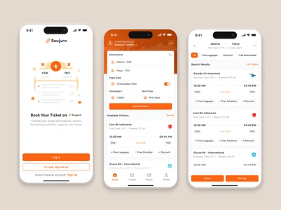 Soujurn - Flight Ticket Booking App app app design booking booking app clean flight app graphic design mobile mobile app mobile design ticket ticket app ticket booking ui ui design uiux ux