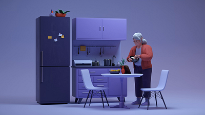 Cooking in the kitchen (cough) 3d 3d animation 3d character 3d kitchen animation blender c4d character character animation character design cook cooking cough dinner explainer grandmother health healthcare kitchen pancakes