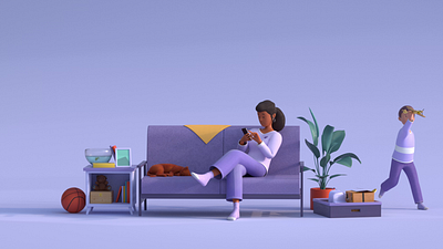 Mother and son in the living room 3d 3d animation airplane animation blender c4d character character animation character design explainer family health healthcare living room mother run son vitable vitable health walking cycle