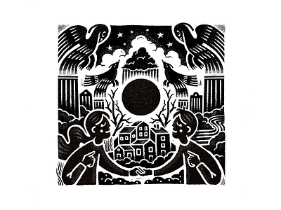 Austin Eclipse austin birds black and white digital illustration eclipse illustration procreate texas texture