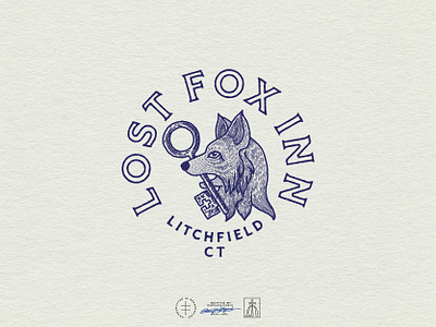 Lost Fox Inn Tertiary Logo animal antique badge brand design brand identity branding branding design emblem feminine fox hand drawn identity design illustration key logo logo design purple typography vintage visual identity