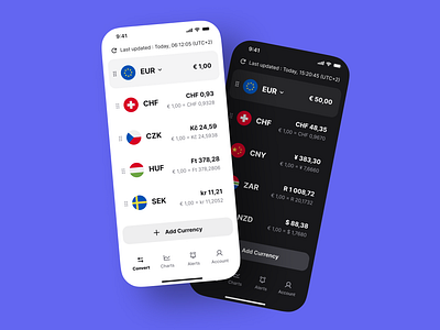 Switcoins Light & Dark Theme app apple converter design digital finance fintech ios iphone money transfer ui ui design uiux ux