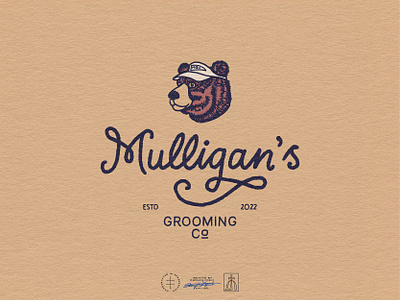 Mulligan's Grooming Co. Master Logo bear brand design brand identity branding branding design golf golfer hand drawn hand lettering identity design illustration lettering logo logo design mascot retro script typography vintage visual identity