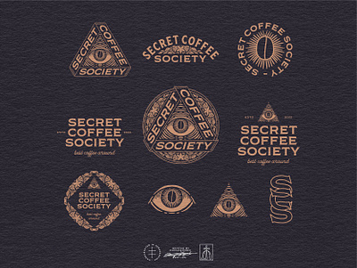 Secret Coffee Society Logo System alchemy antique brand design brand identity branding branding design bronze coffee detailed esoteric hand drawn identity design logo logo design logodesigner occult secret triangle vintage visual identity