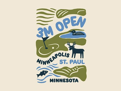 2024 3M Open deer fish golf golf course graphic design illustration loon merch midwest minneapolis minnesota pga pga tour retro st paul t shirt twin cities vector vintage wildlife