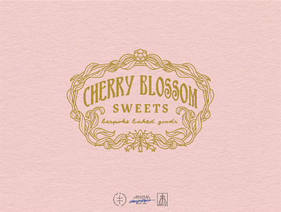 Cherry Blossom Sweets Logo System antique art nouveau bakery brand design brand identity branding branding design cherry blossom feminine flower frame hand drawn identity design logo logo design logotype pink typography vintage visual identity