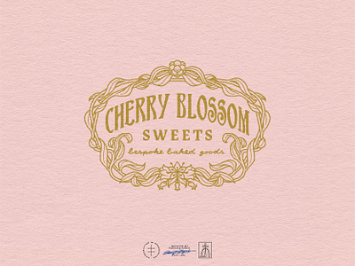 Cherry Blossom Sweets Logo System antique art nouveau bakery brand design brand identity branding branding design cherry blossom feminine flower frame hand drawn identity design logo logo design logotype pink typography vintage visual identity