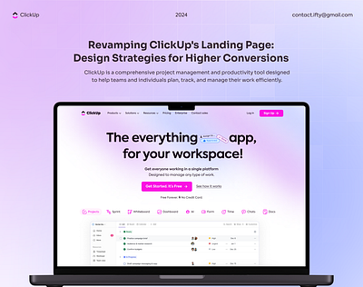 Revamping ClickUp's Landing Page b2b clickup design gradient landing page product product design project management saas software as a service ui user experience user interface ux web design website design