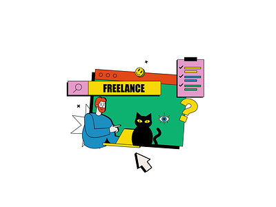 Freelance Work 2D Animation 2d animation cat computer creativity flat freelance freelancer gif illustration lottie man motion online business pets project management remote work time management work work from home