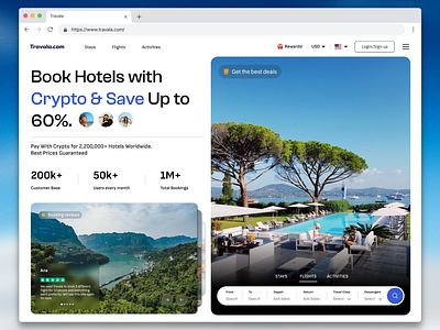Travala Website redesign app binance bloc blockchain booking branding crypto cryptocurrency defi design finance fintech hotel luxury travel ui vacation web design web3 website