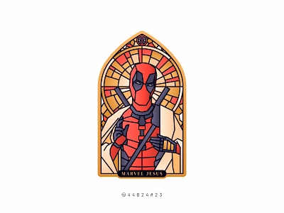 44B24#23 antihero church deadpool geometric hero illustration jesus marvel movie retro sticker stroke superhero vintage vitral wolverine