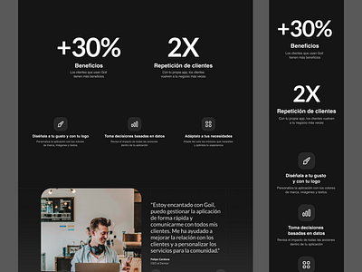 Goil Landing page - Numbers, Benefits & Testimonial benefits cards dark mode desktop features landing landing page mobile number review testimonial