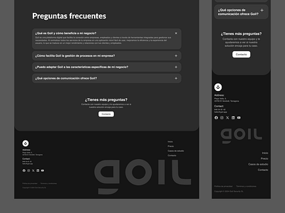 Goil Landing page - FaQ & Footer answers contact cta dark mode faq footer frequent landing landing page logo mobile questions