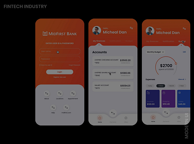 Midfirst Bank Application Design asthetic ui bank budget app curve and rounds finance financial app fintech interaction design micro animation modern ui money orange ui