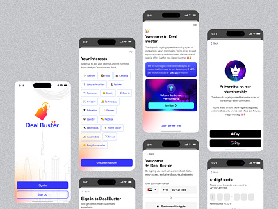 Deal Buster - Mobile App app illustrations app interface app payment screens app subscriptions branding deal app deal ios app deals in dubai design dubai deals app dubai ios app flat illustration landing logo mobile app typography ui ux web